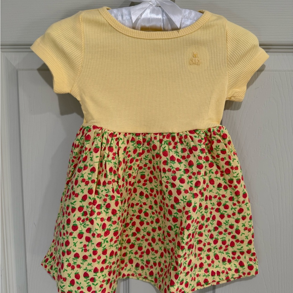 GAP Yellow Ribbed Bodice Dress with Red Strawberry Print Skirt